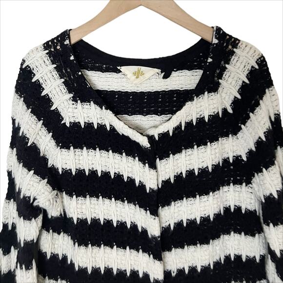 Anthropologie HWR Monogram Spike Striped Cardigan Sweater Small Black White - Picture 5 of 9